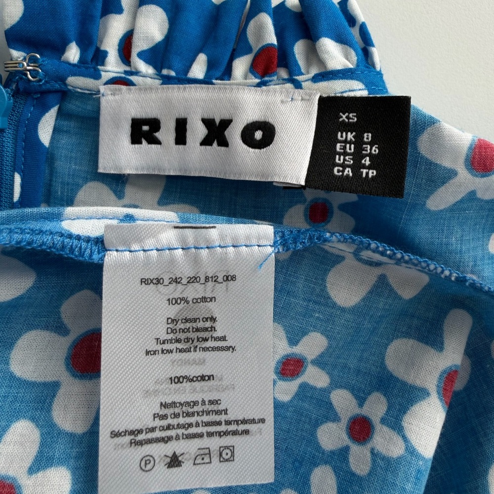 RIXO Mandy Retro Ruffle Puff Sleeve Top in Micro Mod Floral Blue Size XS/ US 4 - Picture 10 of 10